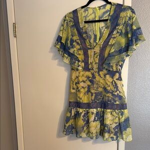 BCBGMaxAzria Yellow and Blue Patterned Dress